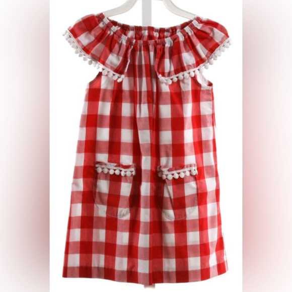 Kelly's Kids Other - ❌SOLD❌Kelly’s Kids Dress Red and White Gingham with Pom Pom Trim size 4/5